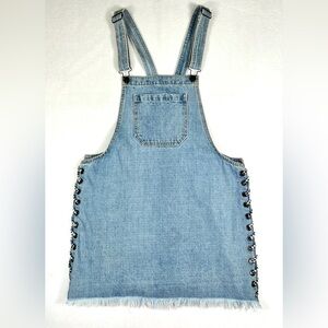 FOREVER 21 Women's Denim Mini Overall Dress Gingham Tied‎ Sides Size Medium